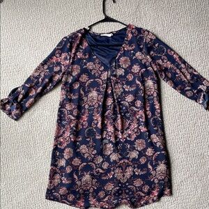 Lush Navy and Pink Floral Long Sleeve Dress